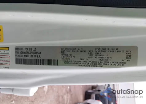 2023 Jeep Gladiator High Altitude 4X4 z USA, uszkodzony, nr VIN 1C6HJTFG0PL564933